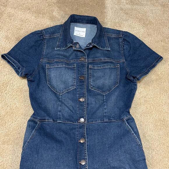 Celebrity Pink Blue Jean Denim Coveralls Jumpsuit Short Sleeve Women Size Large - Picture 4 of 7